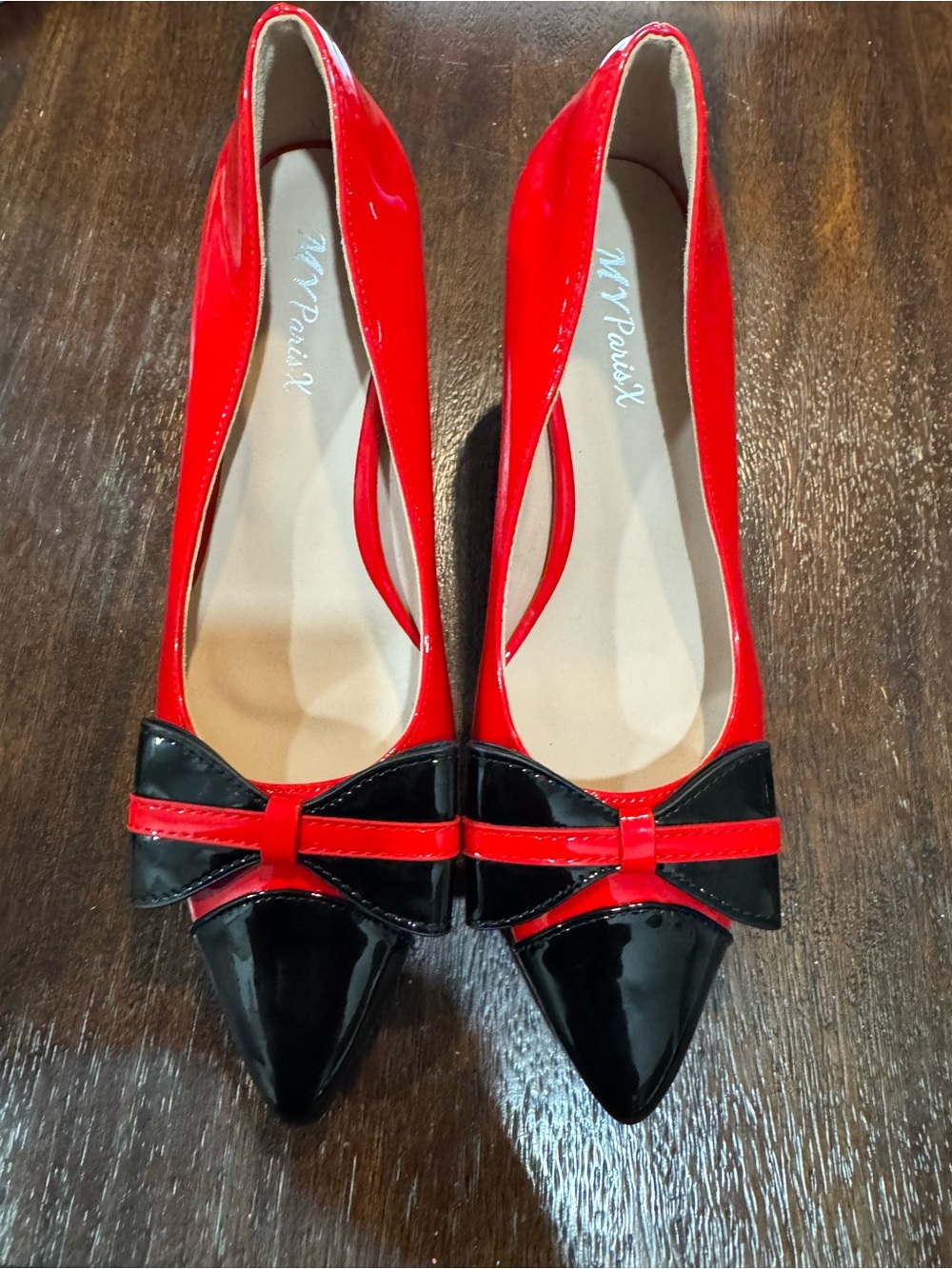 MY Paris X Red and Black Patent Pointed Toe shoes size 7